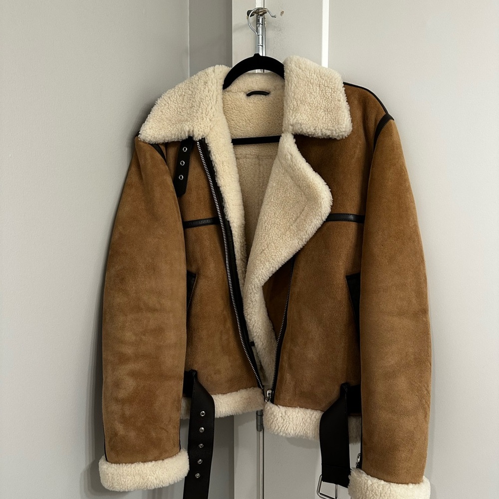 Toteme Brown Shearling Aviator Jacket with Cream Lining
